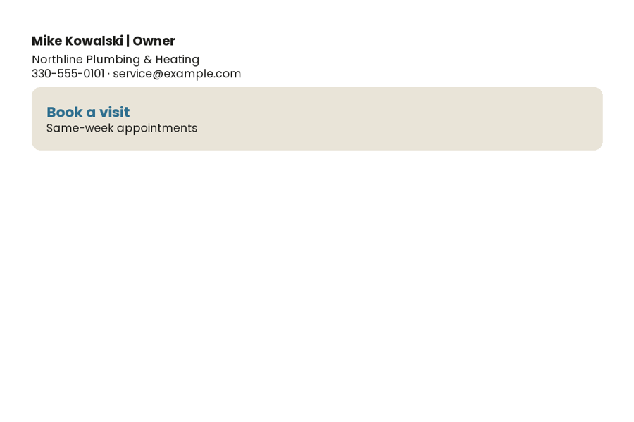 Sample email signature made for a made-up business