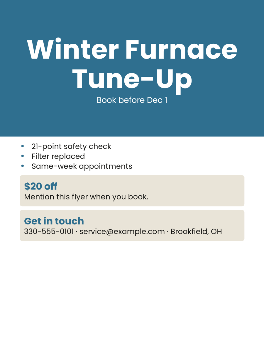Sample flyer made for a made-up business