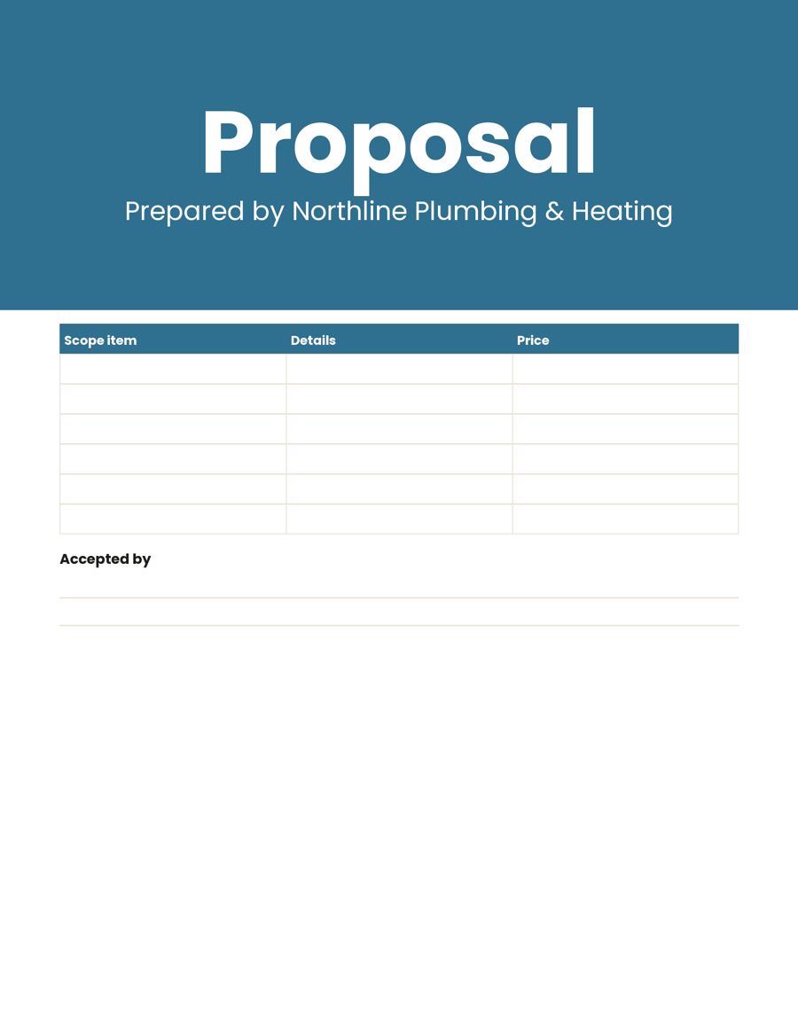 Sample proposal & quote template made for a made-up business