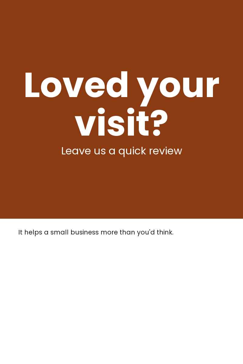 Sample table tent / counter card made for a made-up business