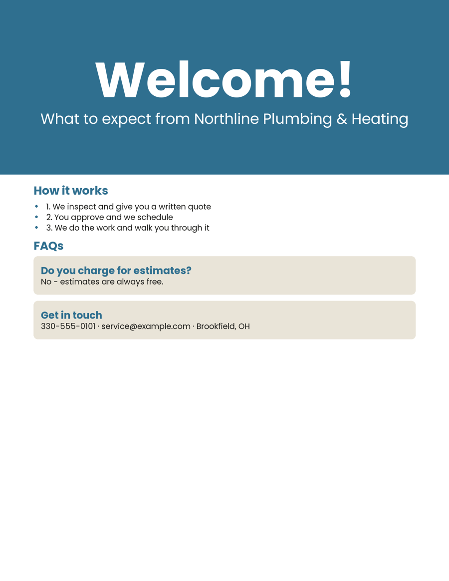 Sample client welcome packet made for a made-up business